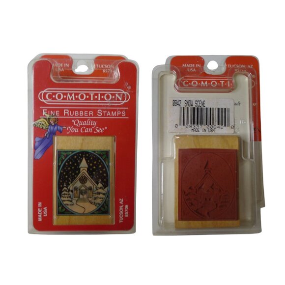 Vintage COMOTION Rubber Stamps Christmas Set of 4 New Made in USA - Picture 4 of 5